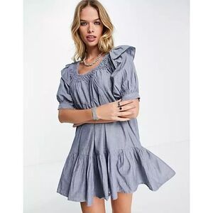 Free People Amelie Mini Denim Chambray Dress Size Small Cowgirl Western Boho